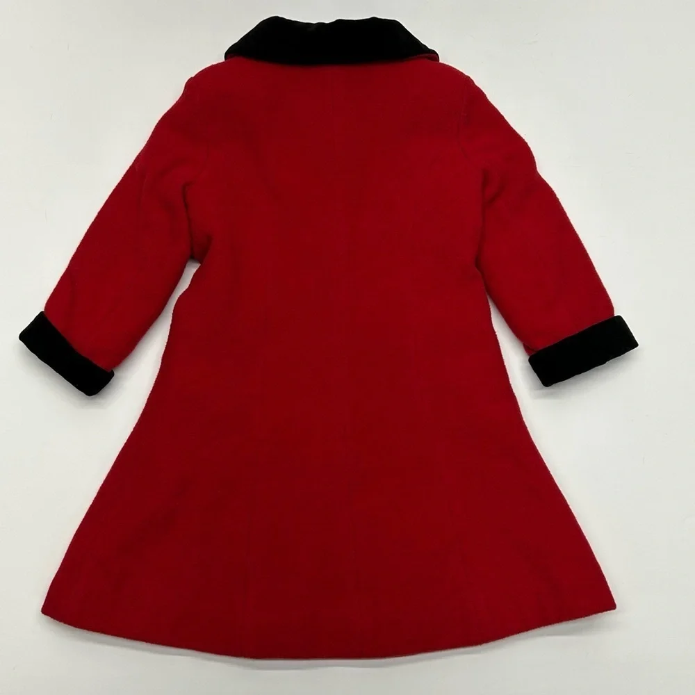 London Fog Red Wool Blend Coat with Black Velvet Trim Embroidered Details 3T